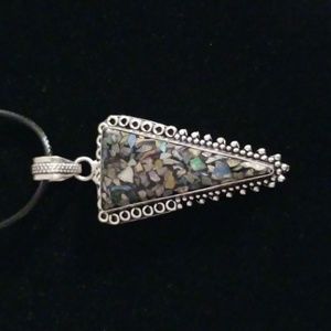 New, Mosaic Aura Quartz Slim Triangle Pendant with black cord